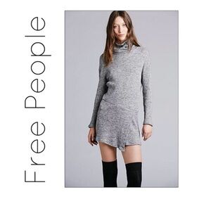 Free people grey ribbed cowl neck sweater mini dress